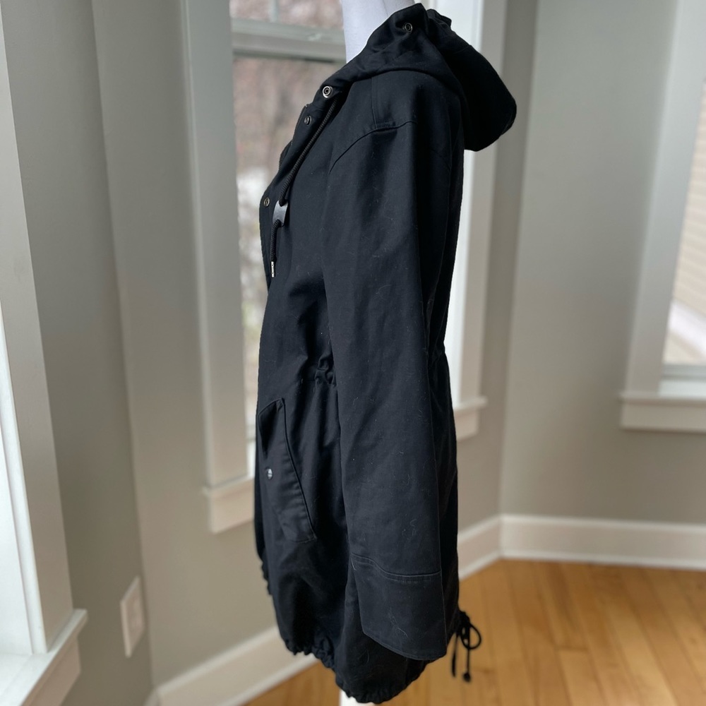 Liz Claiborne Black Cotton Anorak Trench Coat Size Medium - Picture 4 of 10